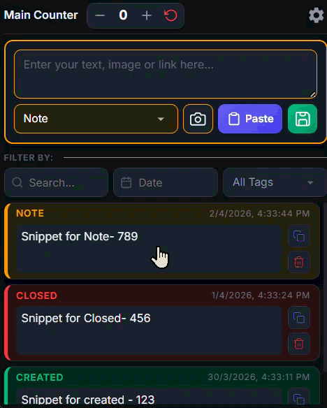 Managing snippets demo